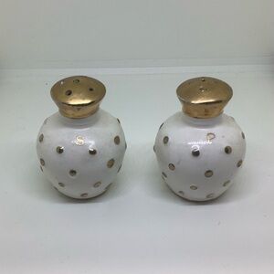 Napco Gold and White Polka Dot Salt and Pepper Shakers